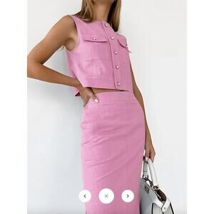 Commense Split Pockets Sleeveless Skirt Set Sz S